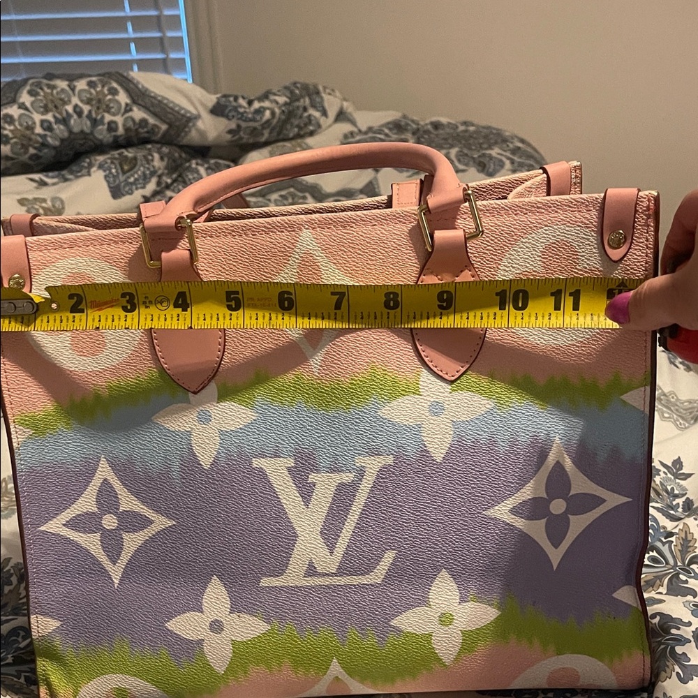 Louis Vuitton Style Designer Pink Lavender Green Monogram Canvas Tote - Picture 5 of 6
